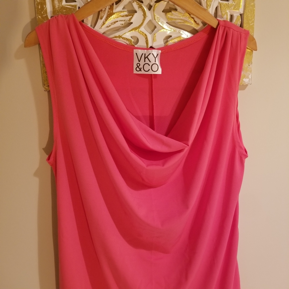 VKY&CO Pink Draped Cowl Neck Top Women's Blouse NWT
